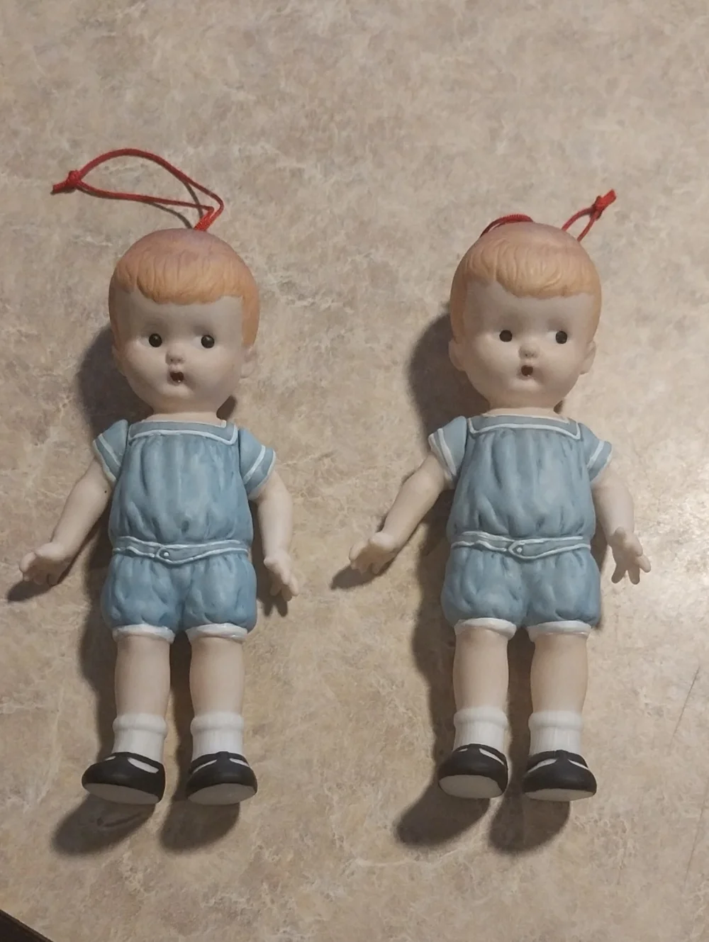 Set of 2 Blue Boy Doll Ornaments - Vintage-Inspired